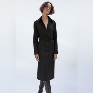 Zara Belted Shirt Dress in Black NEW